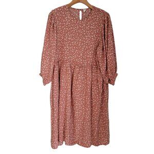 Mimi + Daphne Dress Pink‎ White Floral Flowers Sz M Rayon Peasant Boho Feminine